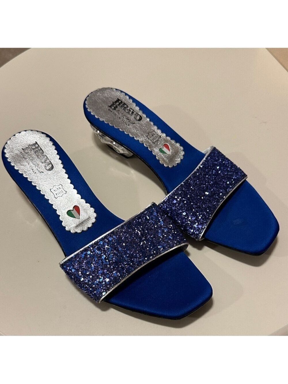 Bravo Browns Shoes Sparkle Glitter Metallic Heel Slip On Mule Sandals
